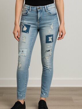 Vincent Distressed Patchwork Skinny Jeans